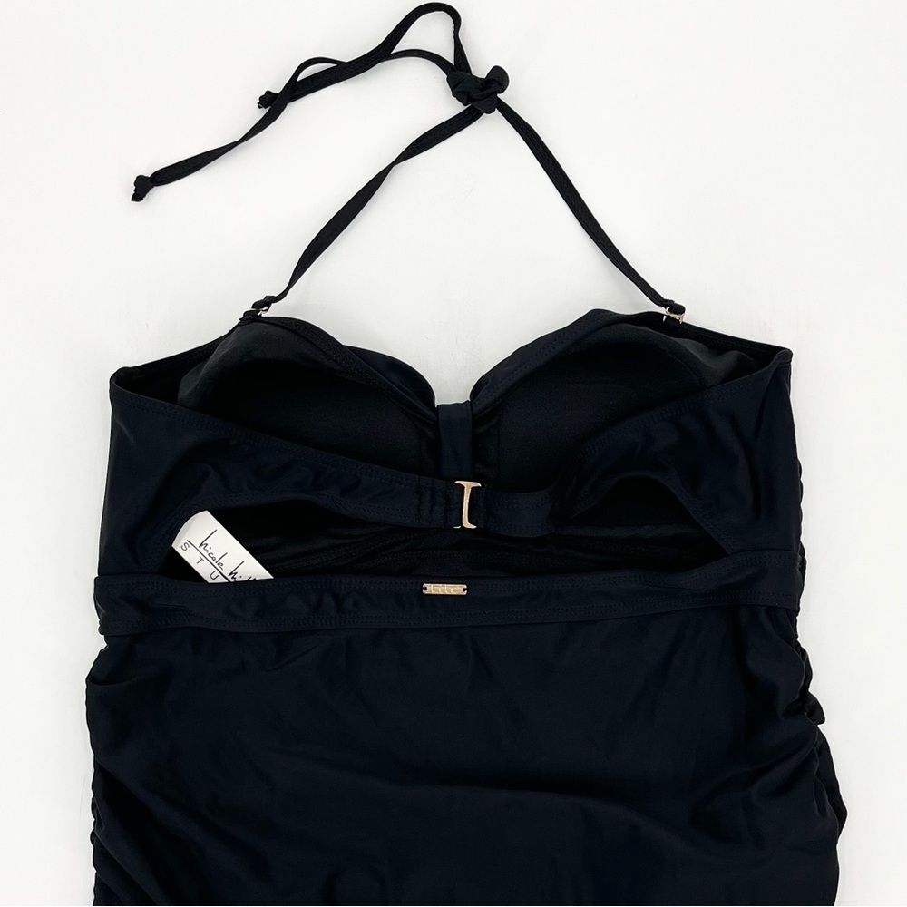 NWT Nicole Miller Black Bandeau Swim Dress w/Shirring Bathing Suit Swimsuit - Picture 7 of 14